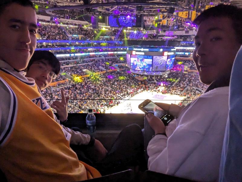 The team at a Lakers game, thanks to a donation from the Lakers